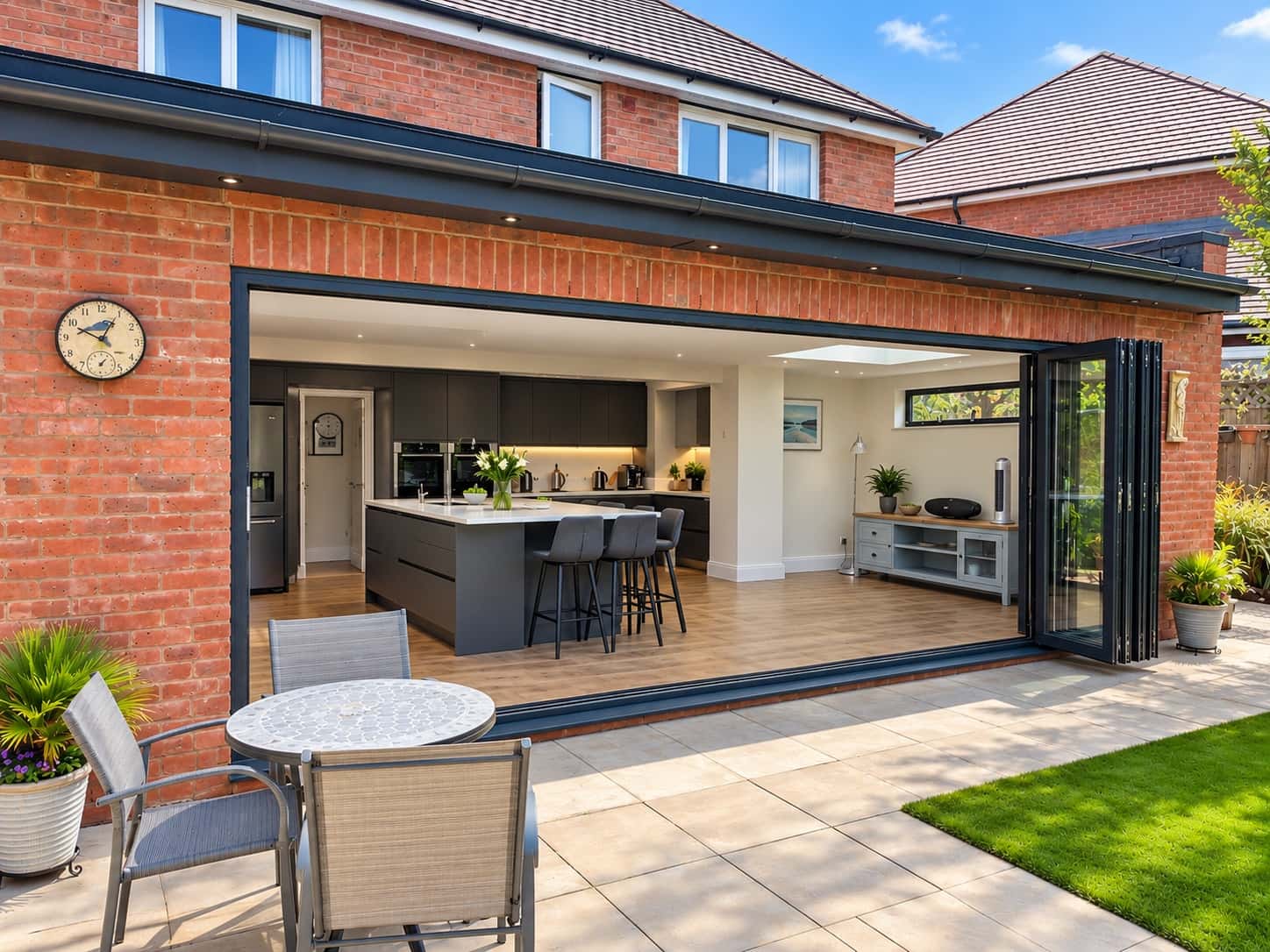 kitcthen extensions wth bi fold doors